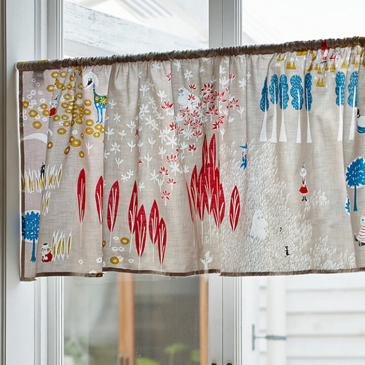 楽天市場 ムーミン 北欧カフェカーテン ここにいるよ 140cm 52cm グリーン グレー ネイビー オーダー かわいい おしゃれ 鈴木マサル Moomin Quarterreport クォーターリポート 北欧カーテン通販わくわくカーテン