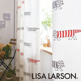 北欧カーテン リサラーソン LISA LARSON マイキー アイボリー オーダーカーテン 北欧ブランドカーテン 猫キャラ ネコ ポップ スウェーデン おしゃれ かわいい リサ・ラーソン コットン 綿100% レッド ブラック