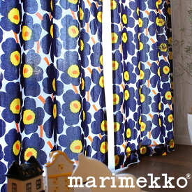 カーテン 北欧 北欧カーテン マリメッコ ピエニウニッコ ダークブルー marimekko マリメッコカーテン オーダーカーテン PIENI UNIKKO かわいい おしゃれ 花柄 フラワー MAIJA ISOLA 青 けしの花 定番人気 マイヤ・イソラ