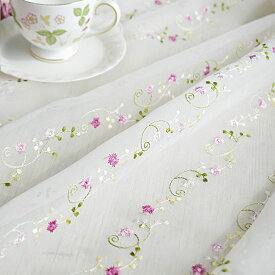 レースカーテン トルコレース スモールフラワー ピンク 刺繍 トルコ刺繍 刺繍レース 花柄 おしゃれ 人気 かわいい
