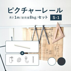 ピクチャーレール TOSO 《S-1》 セット 1m 耐荷重 8kg ホワイト ブラック 規格サイズ 正面付 後付 Sシリーズ / ピクチャー レール 取り付け 壁掛け 石膏ボード 写真 おしゃれ トーソー