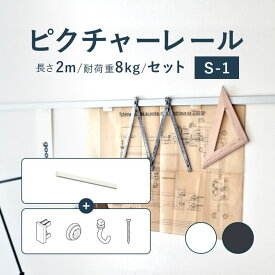 ピクチャーレール TOSO 《S-1》 セット 2m 耐荷重 8kg ホワイト ブラック 規格サイズ 正面付 後付 Sシリーズ / ピクチャー レール 取り付け 壁掛け 石膏ボード 写真 おしゃれ トーソー
