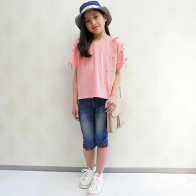 【Giggle 50%OFF SALE】リボン付き半袖Tシャツ ピンク チャコール 子供服 キッズ 女の子 トップス 100 110 120 130 140 クスクスオリジナルブランド 綿100%