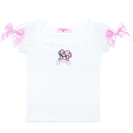 【EARTHMAGIC正規取扱店】アースマジック 2024夏 袖チュールスクエアネックベア天Tシャツ シロ ラベンダー 女児 女の子 子供服 キッズ トップス ホワイト 白 薄紫 パープル 半袖 100-140cm