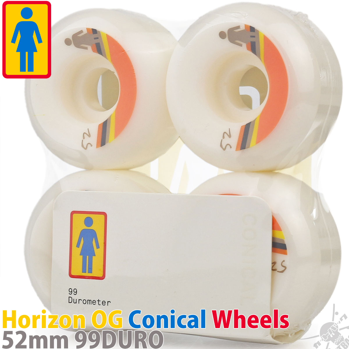 スケボー スケート ウィール 52mm 99DU Girl Horizon OG Conical Wheels ガール ホライゾン コニカル  スケートボード ハード ストリート トリック ホワイト タイヤ | スケートボード専門店カットバック