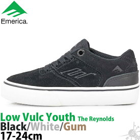 スケボー キッズ シューズ エメリカ 17-24cm The Reynolds Low Vulc Youth Black/White レイノルズ ロー バルク ユース ブラック/ホワイト スケートボード スニーカー 靴 スケシュー ストリート ローカット ボーイズ ガールズ サイズ ブランド 黒