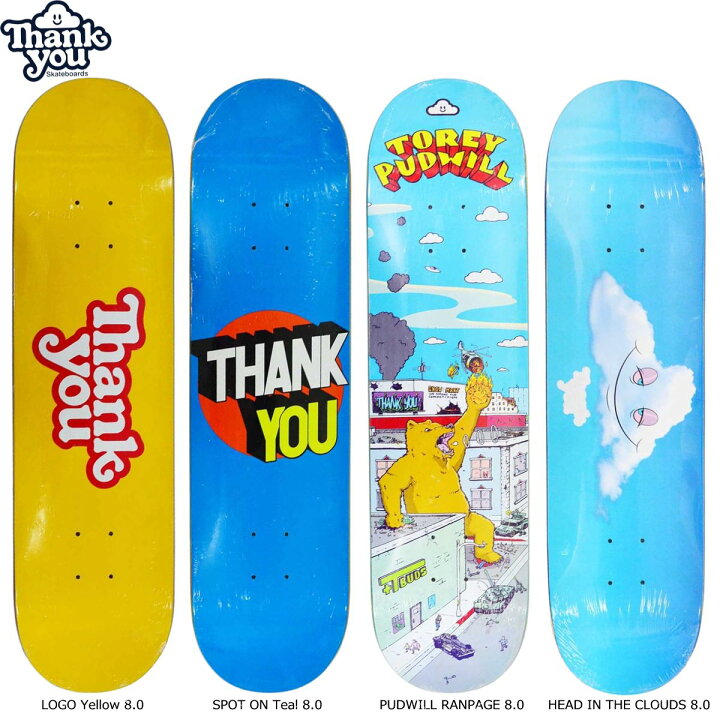 楽天市場 スケボー スケート デッキ スケートボード シグネチャーthank You Skateboards サンキュー 板logo Yellow Spot On Teal Pudwill Ranpage Head In The Cloudsストリート オシャレ ファッション アイテム スケートボード専門店カットバック