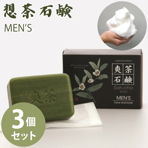 爽茶石鹸 メンズ MEN'S 泡立てネット付き 3個セット (メール便送料無料) 洗顔 スキンケア 緑茶 洗浄 想茶石鹸 ボディソープ メイク落とし ミネラル カテキン ヒアルロン酸 人気