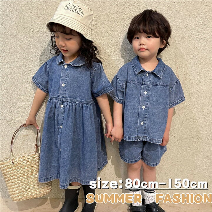 楽天市場】子供服 夏 双子 男の子 女の子 デニムワンピース 半袖 夏服  