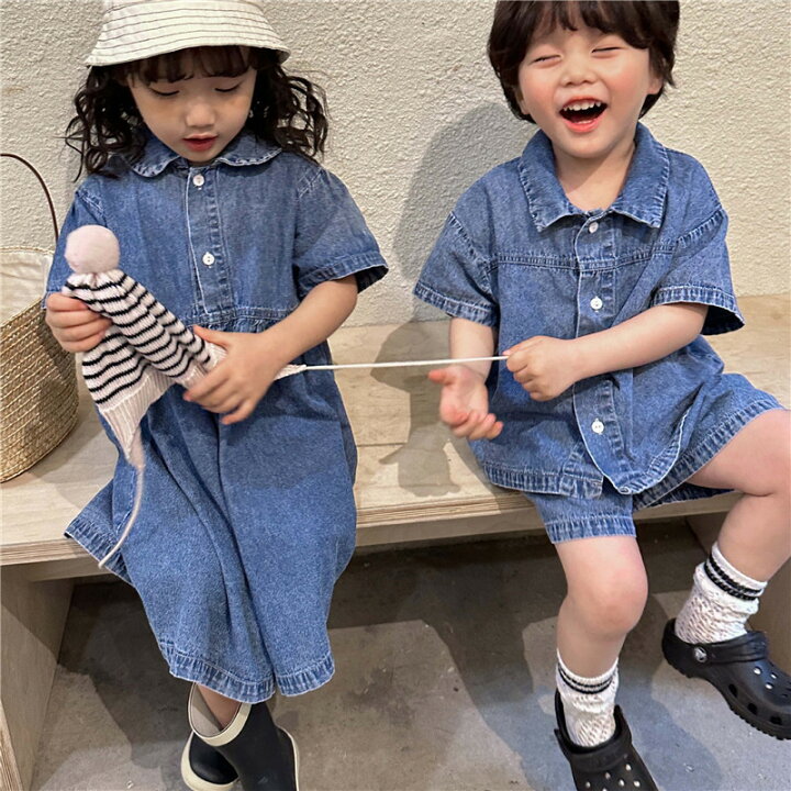 楽天市場】子供服 夏 双子 男の子 女の子 デニムワンピース 半袖 夏服 