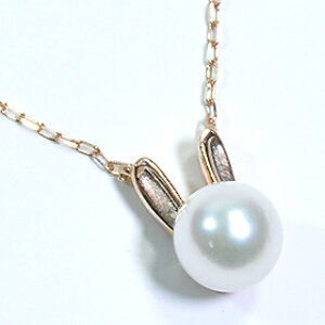 ウサギ ネックレス K10PG・アコヤパール ウサギフェイスネックレス アニマルモチーフペンダント 動物の顔 アコヤ真珠 ギフト お祝い レディースジュエリー