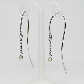 ダイヤモンド ピアス 0.1ct ロングフックピアス K10WG ホワイトゴールド ジプシーピアス 天然ダイヤモンドピアス