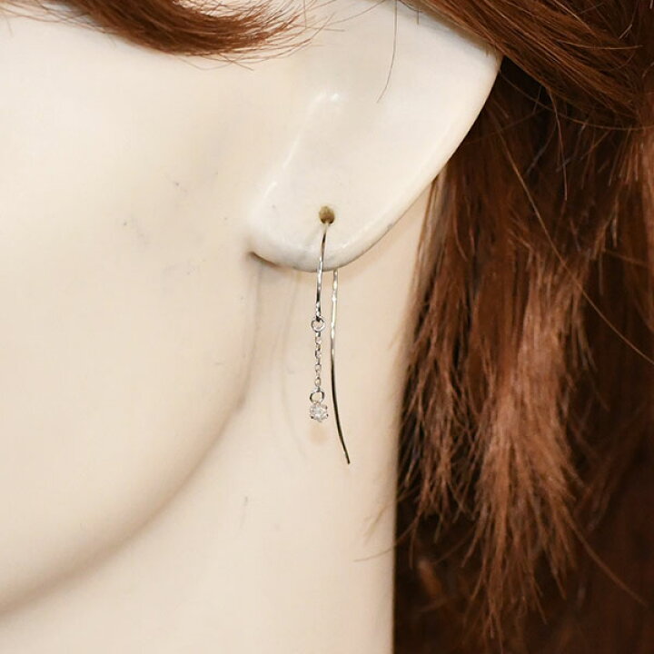 楽天市場】ダイヤモンド ピアス 0.1ct ロングフックピアス K10WG  