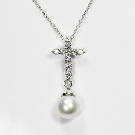 花珠真珠 6mm珠 ネックレス ダイヤモンド0.1ct アコヤ本真珠 クロス 天然ダイヤモンド
