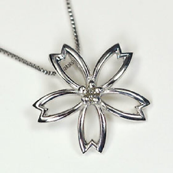 楽天市場】ダイヤモンド ネックレス K10WG・ダイヤ0.02ct 桜ペンダント 
