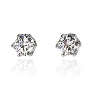 ZEXIMO 天然ダイヤモンド0.3ct(H&C・鑑別書付) スタッドピアス ハート&キューピッド H〜Jカラー VS〜SIクラス プラチナカラー 「ソリティア」 一粒ピアス ダイヤモンドピアス【正規代理店】