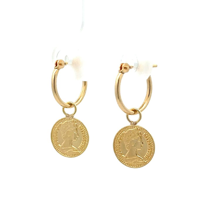 楽天市場】フープピアス コインチャーム 18K エリザベス メダル 2way 