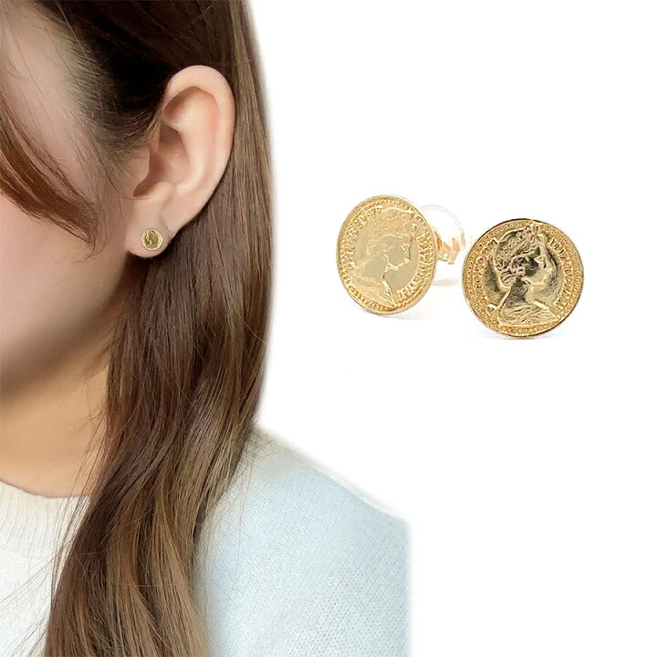 楽天市場】ピアス メダル コイン K18 エリザベス スタッドピアス 金属 