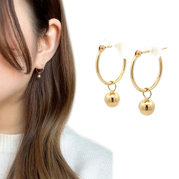 楽天市場】K18 フープピアス チャーム 18K 2way ボールチャーム 丸玉 