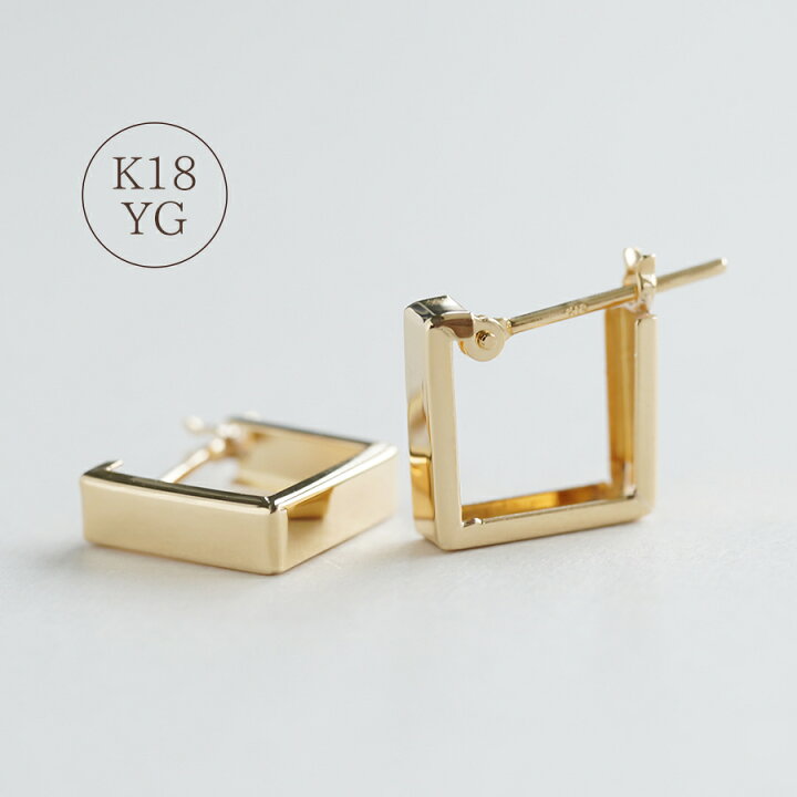 楽天市場】フープピアス 18k スクエア ピアス K18 四角 金属アレルギー 