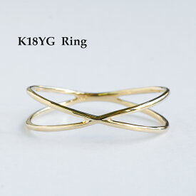 18k 指輪 K18 リング クロス 18金 ピンキーリング 重ね付け 金属アレルギー YG イエローゴールド 指輪 ギフト プレゼント レディース