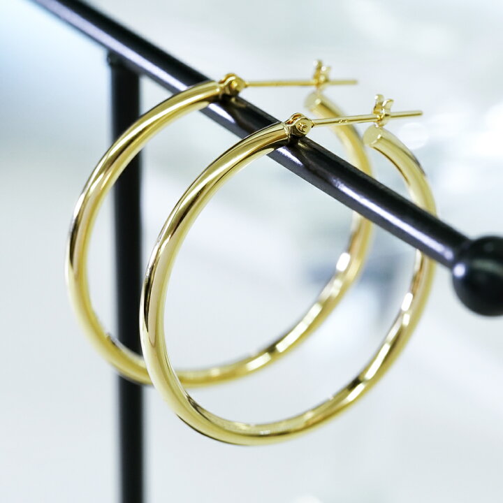 楽天市場】K18 フープピアス 18k 大きめ フープ ピアス 18金 30mm 