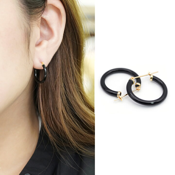 楽天市場】K18 フープピアス オニキス 18k ピアス フープ 18金 天然石 