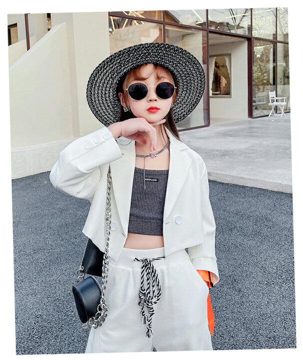 楽天市場 ジュニア パンツスーツ 女の子 ワイドパンツ 短いジャケット タンクトップ トップス へそ出し 高校生 小学生 入学式 卒業式 キッズ スーツ フォーマル 七五三 発表会 Z結婚式 葬式 子供服 ホワイト 白 ヒップホップ ダンス衣装 セットアップ 1 130 140 150