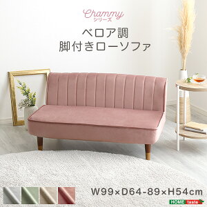 【代引き不可×】【お客様組み立て品】ホームテイスト 大人かわいい インテリア ベロア調の脚付きローソファ 【Chammy -チャミー-】