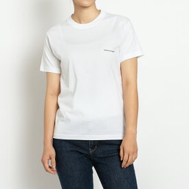 バレンシアガ Tシャツ カットソー 半袖 トップス ロゴ ホワイト BALENCIAGA レディース 556107 TYK28 9000 S コットン 綿 白 春夏 スリム ぴったり タイト