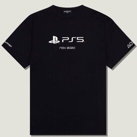 バレンシアガ Tシャツ + PlayStation printed cotton T-shirt プレステ5コラボ 半袖 丸首 クルーネック 651795 TKVF3 1070/XS メンズ レディース ブラック オーバーサイズ