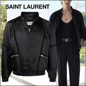 アウトレット サンローラン SAINT LAURENT PARIS トラックジャケット シルクサテン テディジャケット 684947 V107U 1000 46/50 春 夏 秋