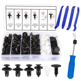 xuanli 車用プッシュリベット & 内張りはがし工具セット – トリムクリップ、バンパークリップ、プラスチックリベット、車内装クリップ外し工具 – トヨタ、スズキ、ダイハツ対応 (ブルー工具, 100PCS)