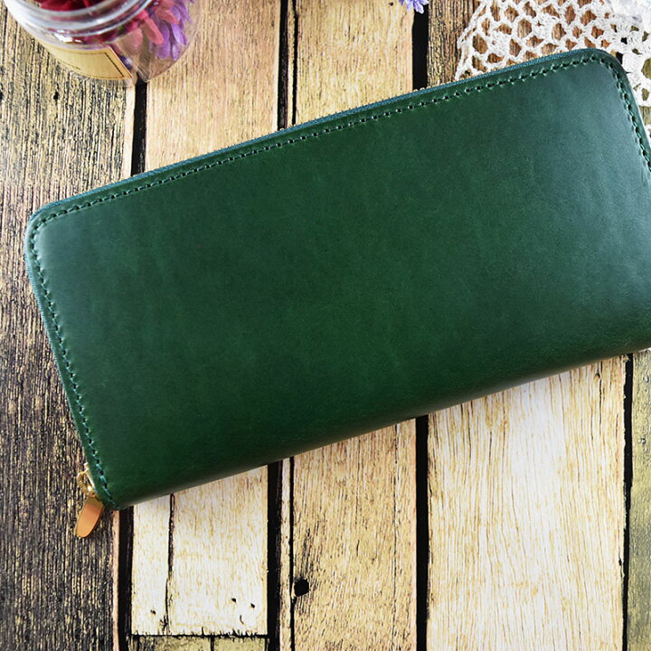 楽天市場 今買える 財布 長財布 レディース メンズ 本革 オーダーメイド 名入れ イタリアンレザー ブッテーロ 栃木レザー 日本製 ロングウォレット 国産 バイカラー グリーン 緑 金運 風水 仕事運 シンプル おしゃれ ギフト プレゼント 誕生日 シーバイシーレザー