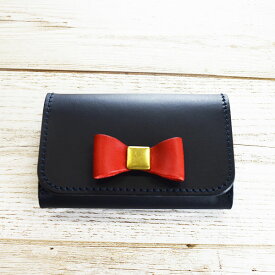 本革 名刺入れ カードケース リボン ブッテーロ オーダーメイド 名入れ レディース 日本製 イタリアンレザー オリジナル ネイビー 紺色 かわいい ギフト プレゼント 誕生日 入学 卒業 就職 シーバイシーレザー 送料無料