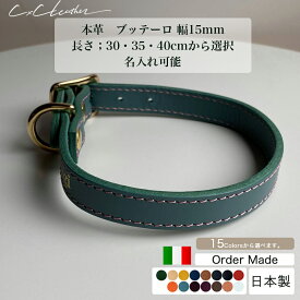 本革 首輪 幅15mm シンプル ブッテーロ 選べる長さ 30cm 35cm 40cm 名入れ 小型犬 犬 猫 トイプードル チワワ ダックスフンド かわいい おしゃれ 犬用首輪 オーダー 迷子札 ネームタグ プレゼント 愛犬 シーバイシーレザー 送料無料