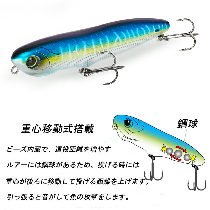 楽天市場 フローティングペンシル トップウオーター シーバス 110mm 18 8g ハード餌 プロポッパー タングステン重心移動式 シーバス 青物 ルアー トリブルフック装備 代引き 宅配便送料別途加算 ｃ ｄ