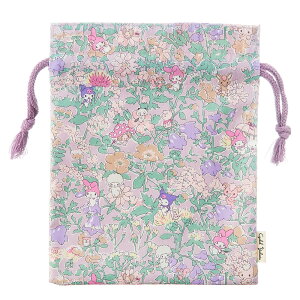 【着後レビュー特典対象】 マイメロディ リバティプリント 巾着 化粧ポーチ 巾着袋 ガジェットポーチ 巾着ポーチ 旅行用 小物入れ おしゃれ 可愛い 花柄 プレゼント ギフト日本製