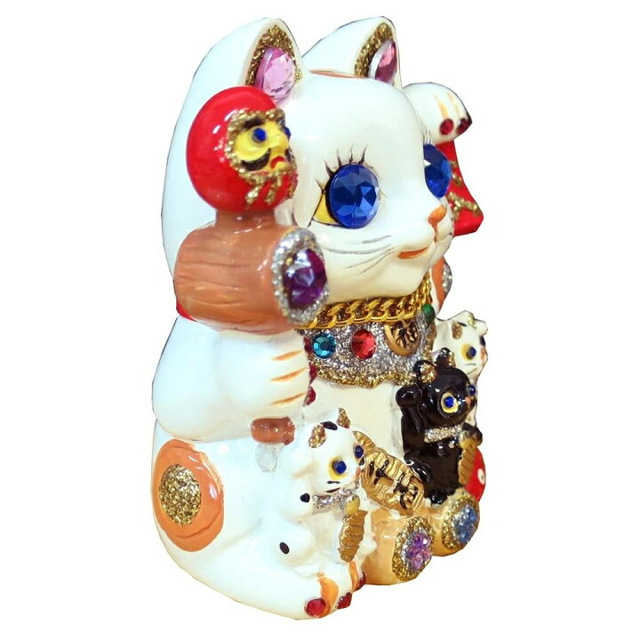 楽天市場】招き猫 置物 開店祝い 貯金箱 キラキラ ラインストーン 左手 