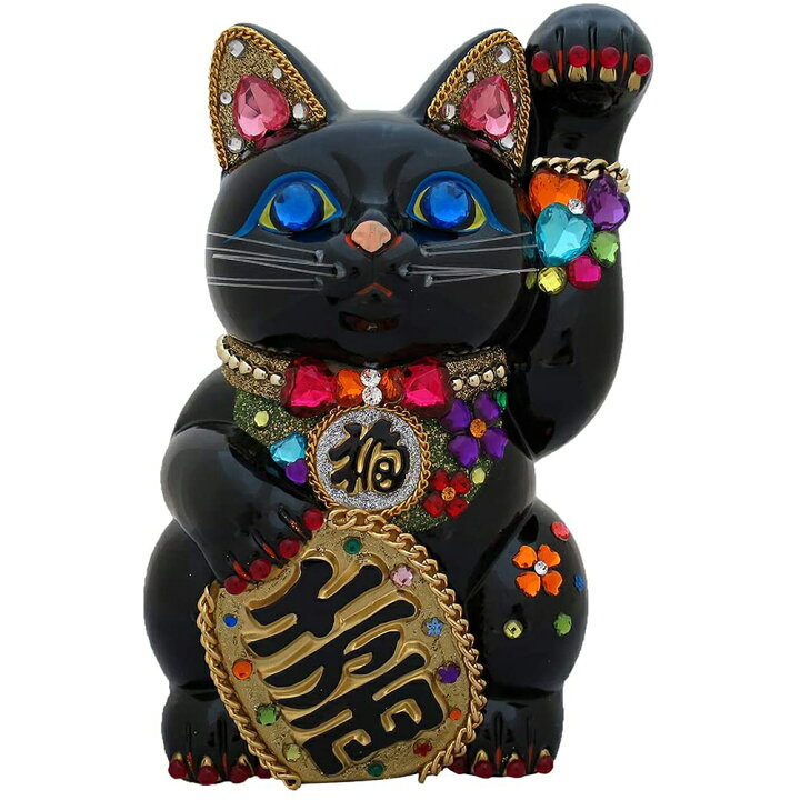 楽天市場】招き猫 置物 貯金箱 手長小判猫 黒 左手 DecoBaboo キラキラ 
