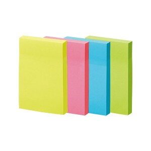 (まとめ) TANOSEE 強粘着ふせん75×50mm ビビッドカラー・4色 1パック(10冊) 【×5セット】