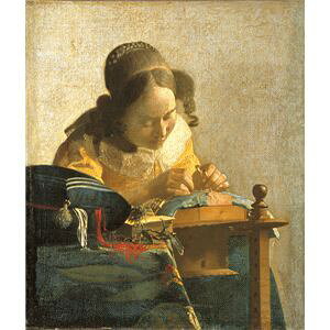 世界の名画シリーズ、プリハード複製画 ヨハネス・フェルメール作 「レースを編む女」(額縁付)【代引不可】
