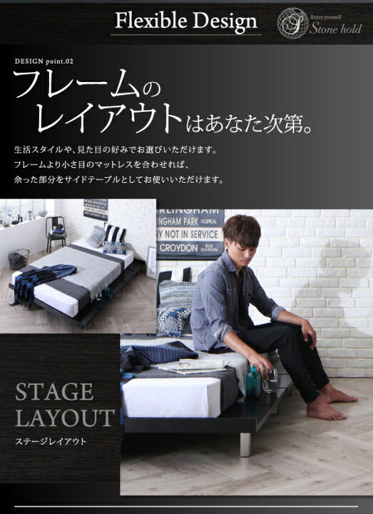 楽天市場】ローベッド シングル 木脚タイプ【Stone hold】【ボンネル 