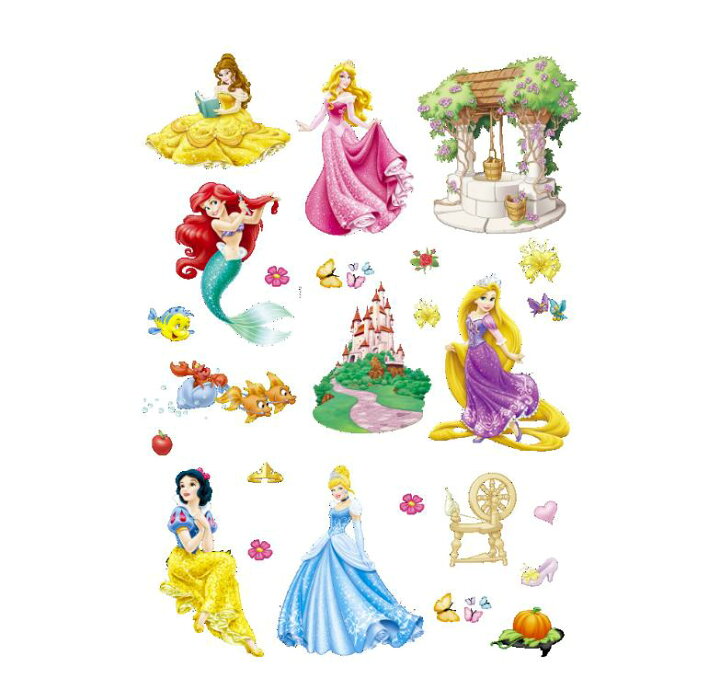 楽天市場 ディズニープリンセス Disney Princess C029 ウォールステッカー ラプンツェル アリエル 白雪姫 ベル Cyber Gate 楽天市場店