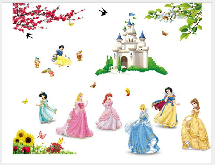 楽天市場 ディズニープリンセス Disney ウォールステッカー 北欧 シンデレラ ベル 白雪姫 ジャスミン アリエル ウォール ステッカー ポスター シール 北欧 激安 貼って はがせる 壁紙 壁シール 子供部屋 キャラクター Cyber Gate 楽天市場店