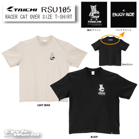 ☆【RS TAICHI】RSU105 | RACER CAT OVER SIZE T-SHIRTTシャツ　ネコ　猫　レーサーキャット　オーバーサイズ　ツーリング　春夏　アールエスタイチ【バイク用品】