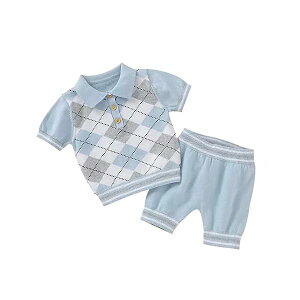 【0歳~4歳ベビーこども服】コットン100% アーガイル柄セットアップ summer knit サマーニット 男の子こども服 フォーマル やわらかい 幼児 結婚式 綿100% ライトブルー 水色 70 サイズ RR-0012-LB-70
