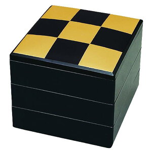 J-kitchens 重箱 3段 6.0寸 春風 お重箱 黒市松 18.2cm x 18.2cm x 15.6cm 日本製