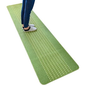 優踏生洗いやすい キッチンマット 約60cm×240cm グリーン(ヘリンボン) (洗える 軽量 滑り止め クッション)