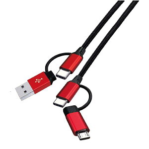�E�C���R�� USB �[�d 4in1 �^�t�P�[�u�� Type-C PD�Ή� 4�[�q��̌^ 4Way 1m ���b�h&�u���b�N UTT-100C-01RD